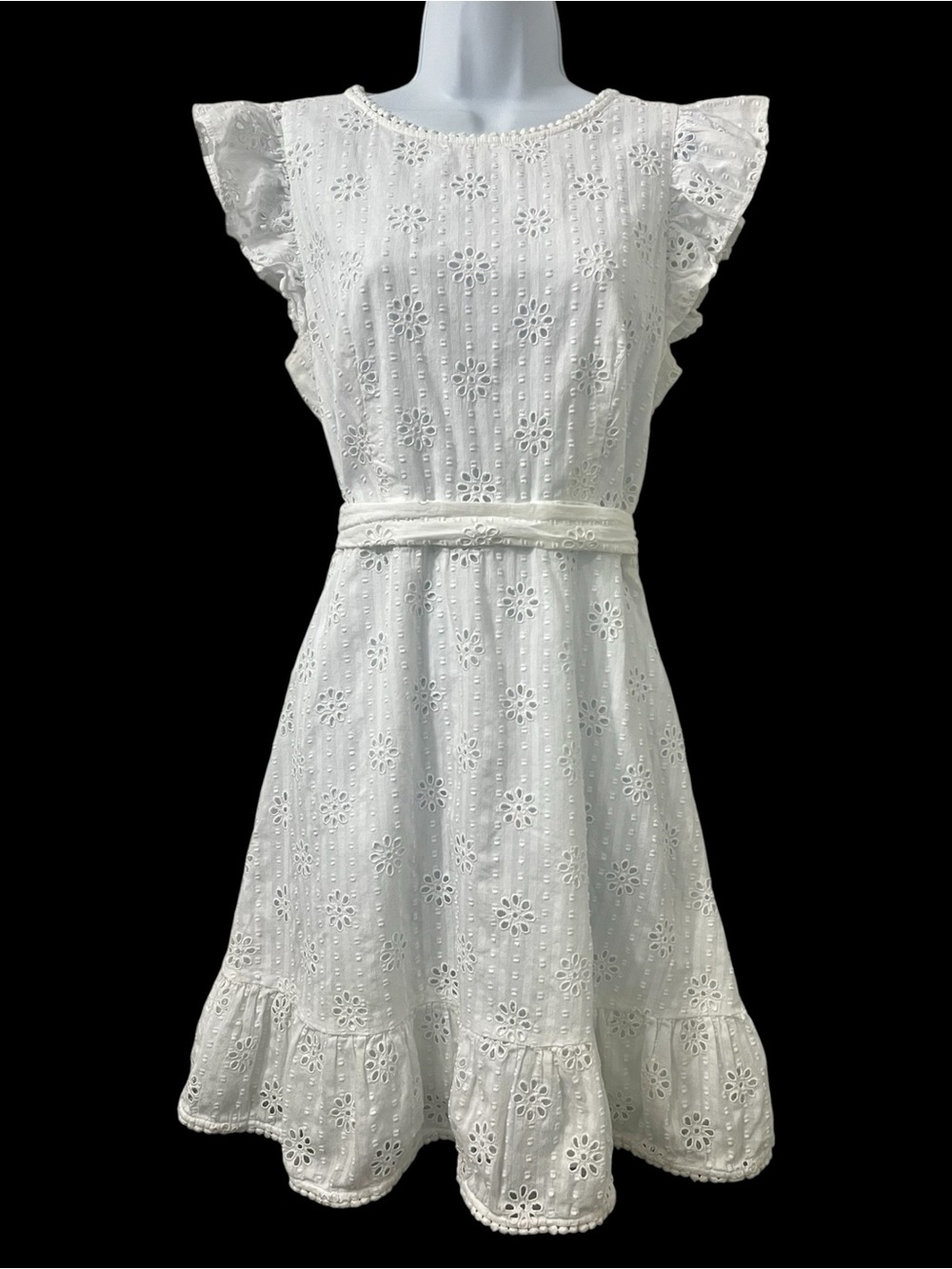 Loft Eyelet Flutter Sleeve Cotton Fit & Flare Mini Dress 6 White Preppy Cottage